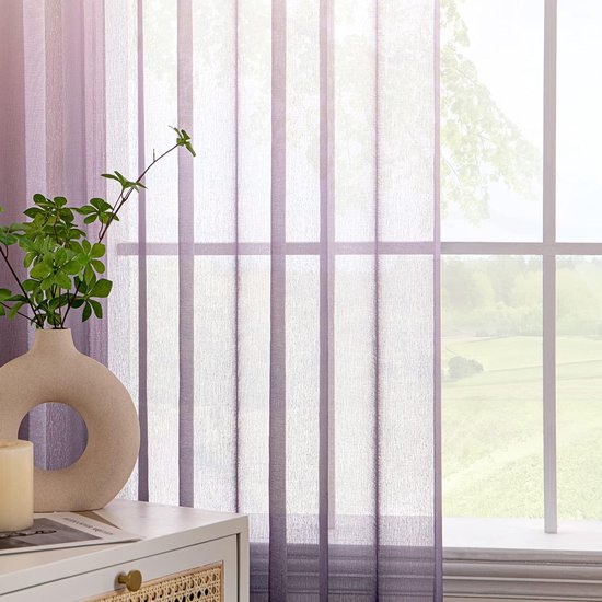 lichtdoorlatende gordijnen met linnenlook / transparante - transparent curtains 2 stuks, 140 x 225 cm, paars