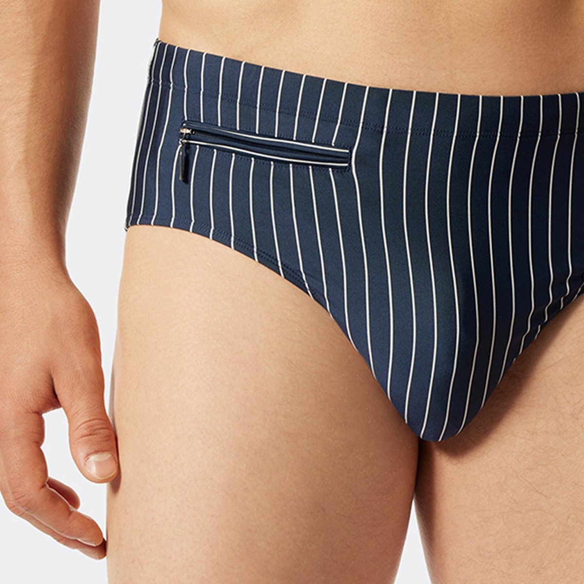 SCHIESSER Nautical Casual heren badkleding - zwemslip met ritsvak tricot gerecycled stroken admiraal — afbeelding 4