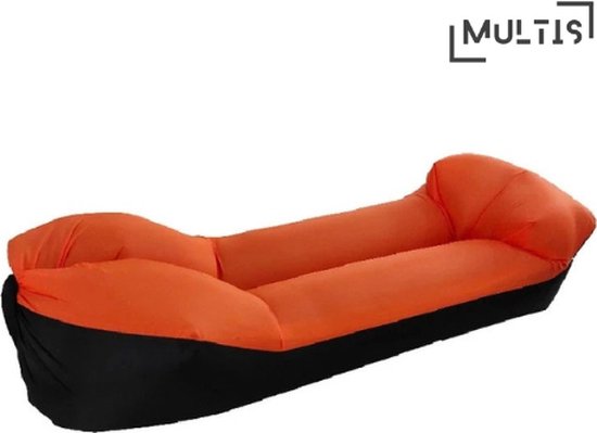 Multis Loungebank Opblaasbaar - Opblaasbare Bank - Luchtbed - Sofa - Opblaasbare Stoel - Opblaasbare Lounge - Luchtzak - Geschikt voor Tuin en Strand - 240x70 cm - Tot 400kg - Oranje/Zwart