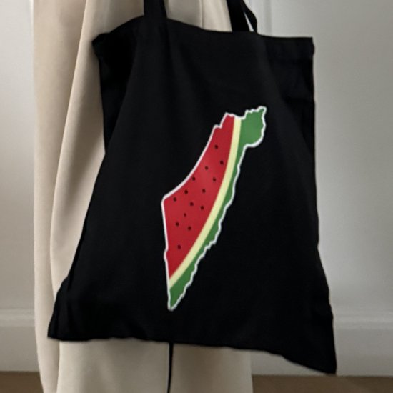 Schoudertas Free Palestine - Shopper Palestina - Boodschappentas - Dit is geen Watermeloen - Gaza - 40x35 cm - Katoenen tas - Zwart