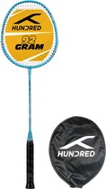 HUNDRED Powertek 200 PRO badmintonracket met hoofdbedekking (lichtblauw, maat: standaard, gripmaat: G5) | Bespannen | Materiaal: aluminium | Voor gemiddelde spelers | Gewicht: 95 gram | Maximale snaarspanning - 18-20 lbs