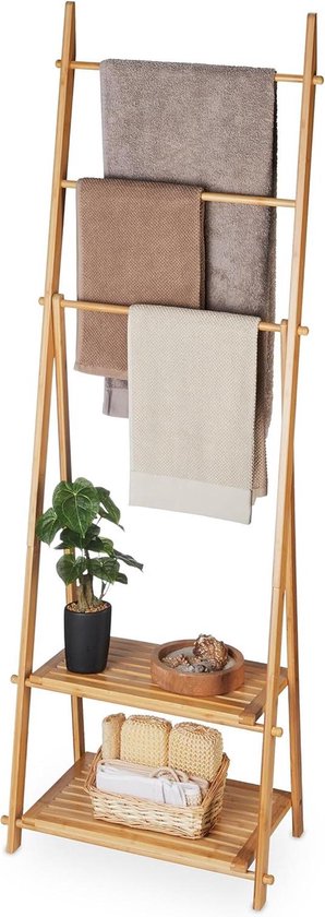 Relaxdays handdoekladder hout, 6 roedes, handdoeken & kleding, decoratie, HxB: ca. 170 x 55 cm, badkamerladder, natuur