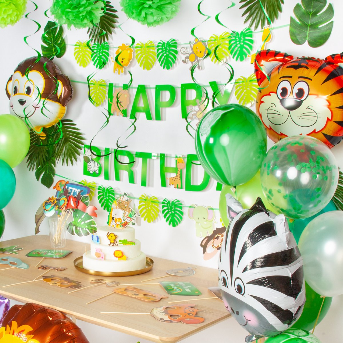 Fissaly 125 Stuks Jungle Thema Party Verjaardag Versiering XXL Set - Safari Decoratie Kinderfeestje - Ballonnen — afbeelding 4