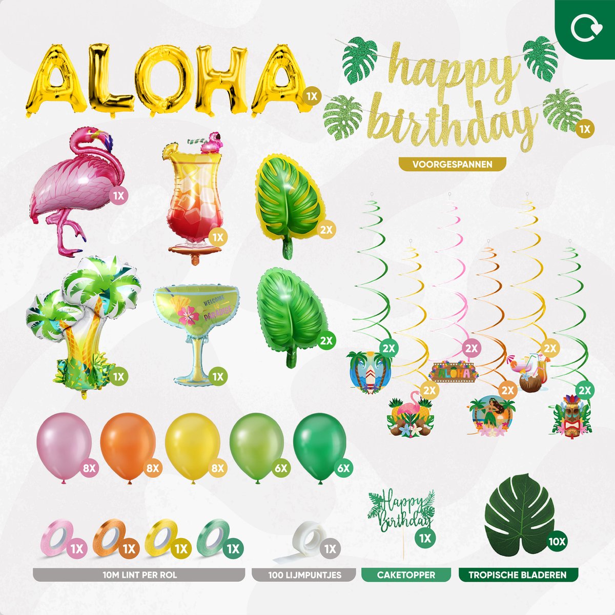 Fissaly 78 Stuks Hawaii Flamingo, Ananas & Palmbladeren Feest Decoratie – Aloha & Tropisch – Slingers, Ballonnen & Accessoires — afbeelding 2