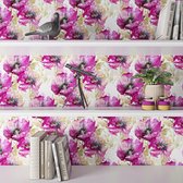 Behang Aquarel Bloemen Zelfklevende Film Meubels Floral Patroon Vintage Wall Wallpaper Floral Wallpaper Roze Wit 44.5cm x 7m