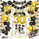 Fissaly Décoration et Ornementations pour Anniversaire de 30 Ans - Ballons - Jubilé pour Homme & Femme - Noir et Or