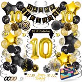 Fissaly 10 Jaar Verjaardag Decoratie Versiering - Ballonnen – Jongen & Meisje - Zwart en Goud