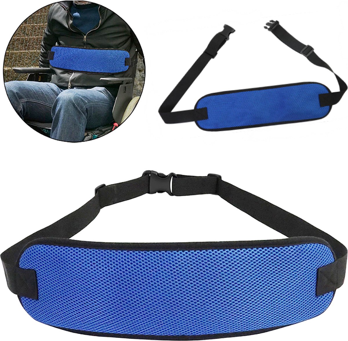 Goedkoopste Brede Luxe Rolstoelgordel - Veiligheidsriem voor Rolstoelen - Veilige Heupband voor Rolstoel Scooter Scootmobiel - Blauw - 130 x 12 cm