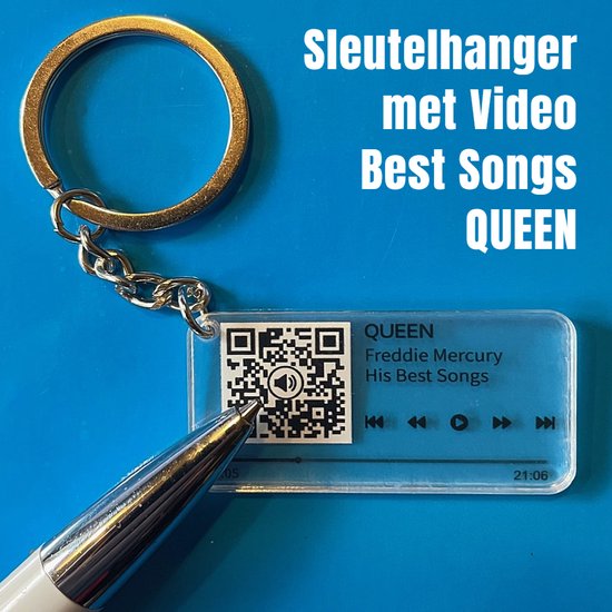 Allernieuwste.nl® QR Sleutelhanger Rockband QUEEN - Video van Greatest Hits - QR code Geschenk Idee Cadeau Muziek-fan - Beeld en Geluid Gadget - MU11 Sinterklaas Cadeau