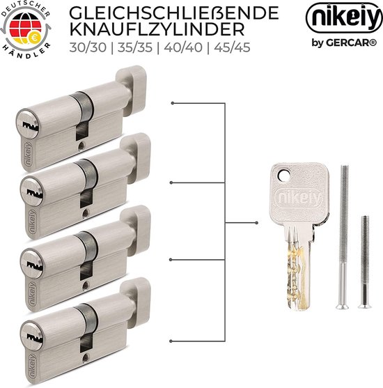 GERCAR Knopcilinder 30/30 slotcilinder Set van 2 Gelijksluitend