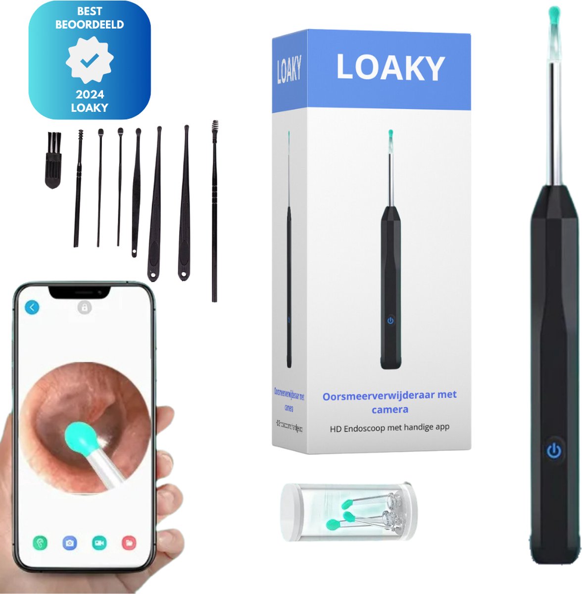 Goedkoopste Loaky – Oorsmeer Verwijderaar Pro – Oorreiniger – Oorsmeer – Oorspuit - Oor Schoonmaken - Oorsmeerverwijderaar Met Camera - Ultra HD camera - Inclusief reinigingsset - Lange batterij