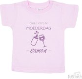 Soft Touch T-shirt Shirtje Korte mouw "Onze eerste moederdag samen!" Unisex Katoen Roze/lila Maat 62/68