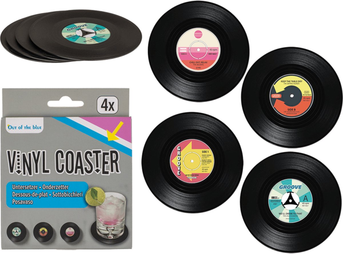 LP onderzetters vinyl rond - single - plaat - langspeelplaat - muziek