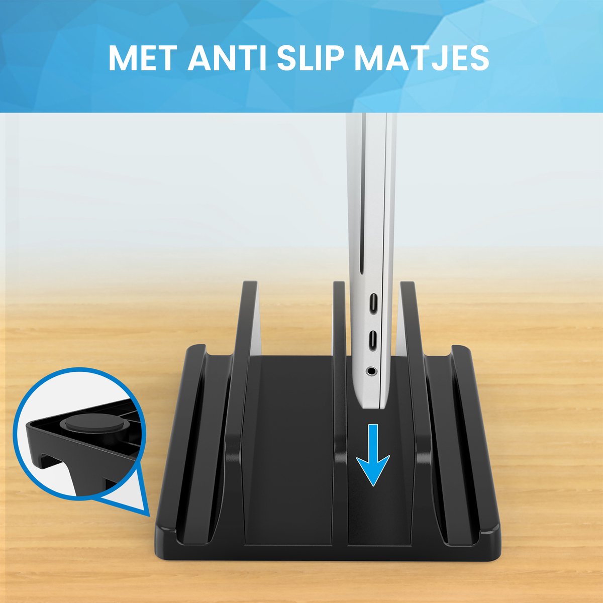 Laptop standaard verticaal XL zwart ABS universeel voor laptops, tablets, notebooks – stevige laptophouder YONO - Afbeelding 4