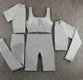 Ensemble de gym - LIGHT RIBBED - Taille L - Gris clair - Grijs - 5 pièces - Ensemble Fitness - Ensemble sportswear - Ensemble sport - Haut de sport - Ensemble yoga