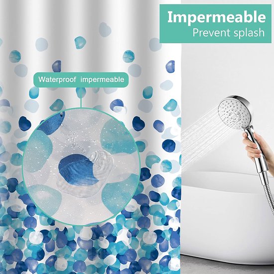 Bleu Rideau de Douche 180x200 cm, Tissu Polyester Imperméable Anti Moisissure Lavable Machine Décoratif Long Baignoire Salle de Bain Rideau, avec 12 Bleu Rideau de Douche 180x200 cm, Tissu Polyester Imperméable Anti Moisissure Lavable Machine Décoratif Long Baignoire Salle de Bain Rideau, avec 12