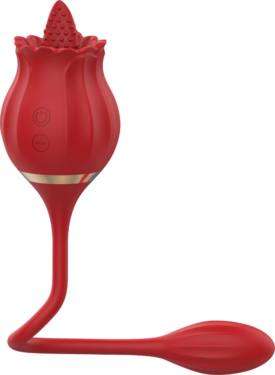 Goedkoopste Cupitoys® Tong vibrator roos met vibrerend ei - Rood - 12 standen - Vibrators voor vrouwen en mannen - Sex toys voor vrouwen en mannen