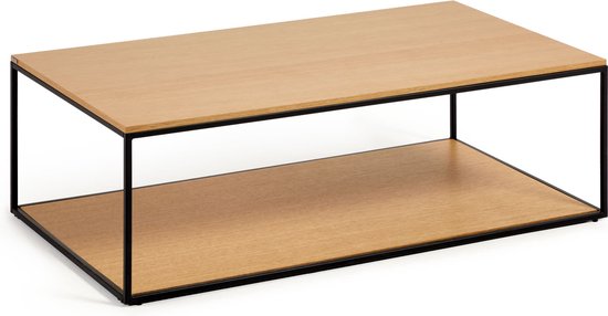 Kave Home - Table basse Yoana en placage de chêne avec structure en métal laqué noir 110 x 60 cm