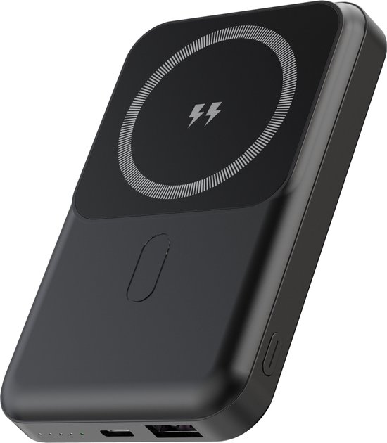 SAMTECH Magsafe Powerbank 10.000 mAh Led Display- Draadloze - Magnetisch - USB-C 22,5W Fastcharge - USB-A 3.0 Power Delivery - geschikt voor Apple Iphone, Samsung en meer - Zwart