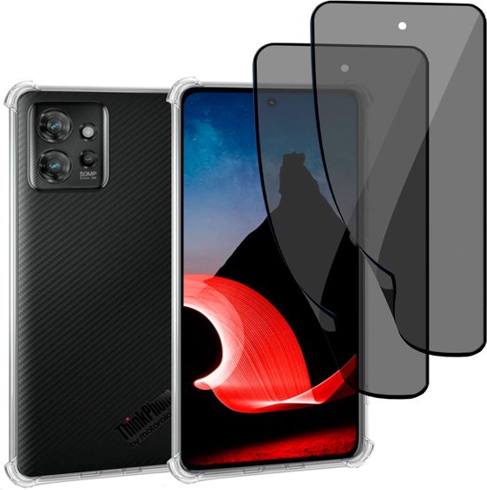Convient pour Motorola ThinkPhone - Coque + 2x Protecteur d'écran - Coque en Glas trempé + Coque antichoc - Transparent