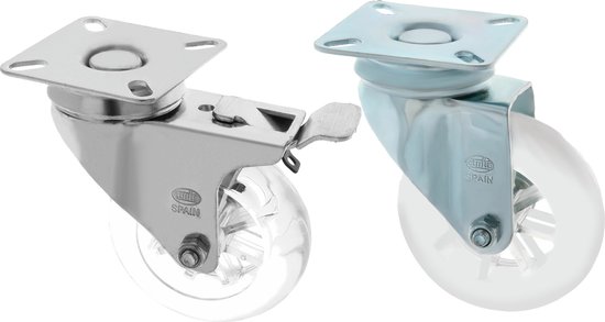 Amig - Set van 4 zwenkwielen met rem voor meubels - 100 mm - zwenkwielen met montageplaat - Maximaal gewicht 110 kg - Voor het verplaatsen van zware meubels - Rollagers