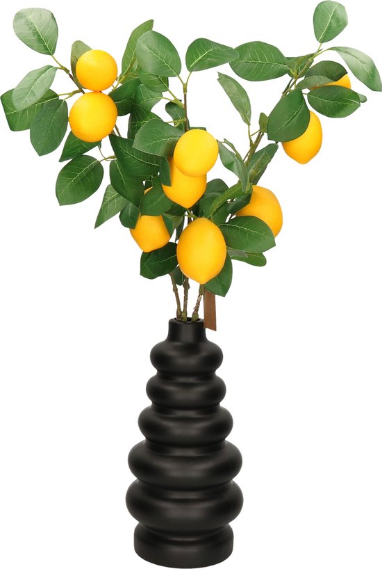 Dijk Natural Collections Kunstbloem citrusfruit tak citroen - 3x - 74 cm - geel - losse steel - Kunst zijdebloemen