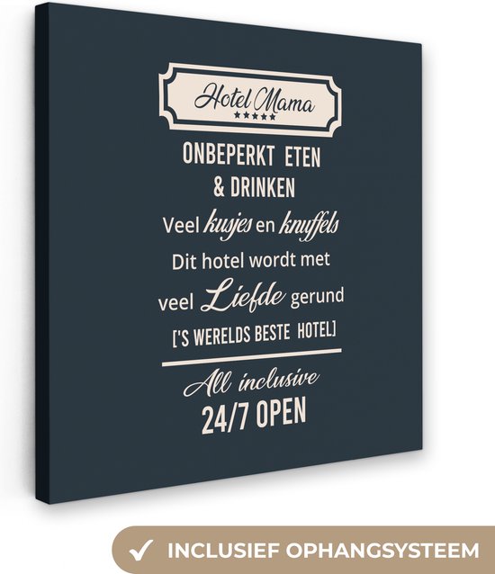 Peintures sur toile Fête des mères - Citation de mama Hotel - bleu - 20x20 cm - Décoration murale