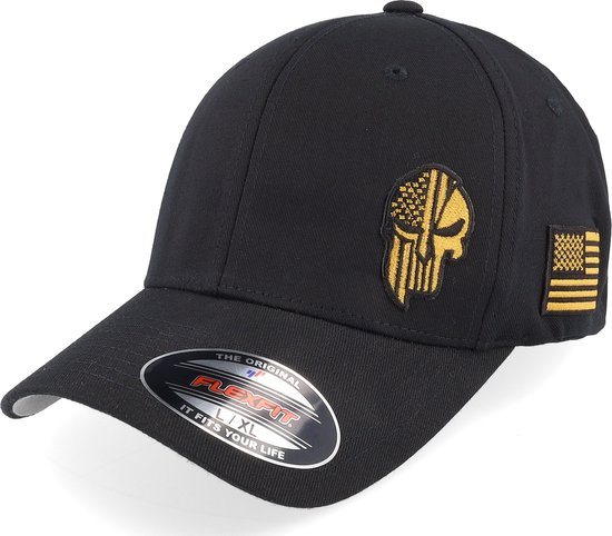 Hatstore- Army Skull Usa Black/Gold Flexfit - Army Head Cap