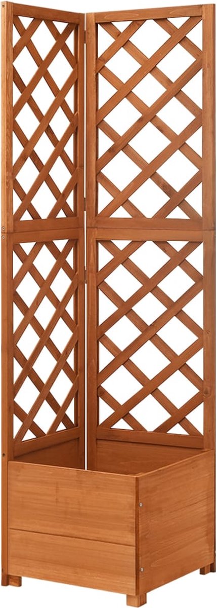 Plantenbak met klimrek - Bloembak - Weerbestendig - Met trellis - Buiten - Hout - Plantenrek - Vierkant - 34 Liter - Bruin