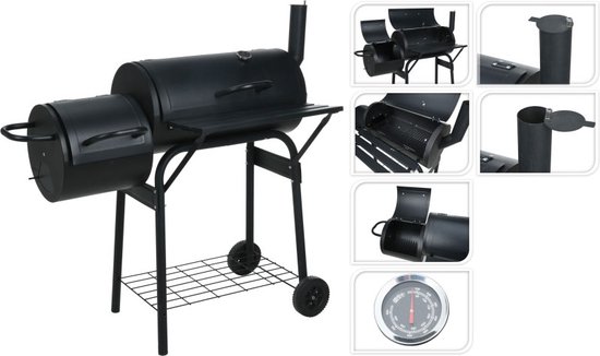 Vaggan Smoker Houtskoolbarbecue - Cilinder Rookoven -Barbecue Smoker - Houtskool Rookoven - Verrijdbare BBQ -118 x 53 x 102 cm- Gegalvaniseerd Staal - Thermometer van Vaggan — afbeelding 5