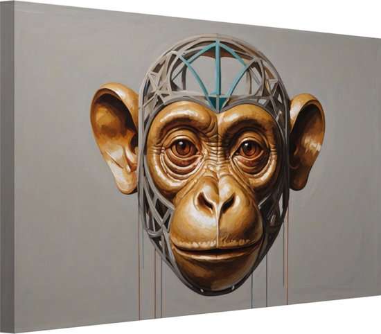 Surrealistische aap wanddecoratie - Aap wanddecoratie - Canvas schilderij Dier - Muurdecoratie kinderkamer - Muurdecoratie canvas - Woondecoratie 70x50 cm