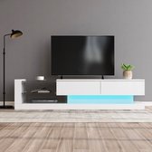 Sweiko Stijlvolle witte hoogglans TV kast, 140cm lang, 16-kleuren LED verlichting, 60-inch tv oppervlak, een meubel dat elegantie en functionaliteit combineert