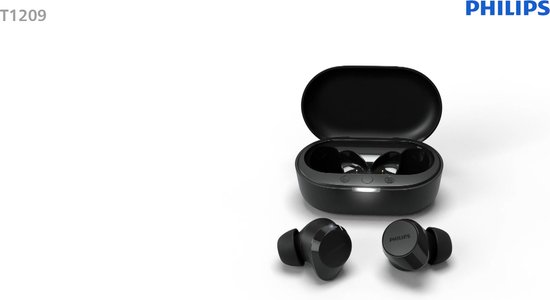 PHILIPS TAT1209BK True Wireless In Ear Bluetooth Headphones - Kleine oordopjes, Geweldige kwaliteit, Natuurlijk geluid met dynamische bass, Duidelijke gesprekken en Kleine oplaadhoes - Zwart