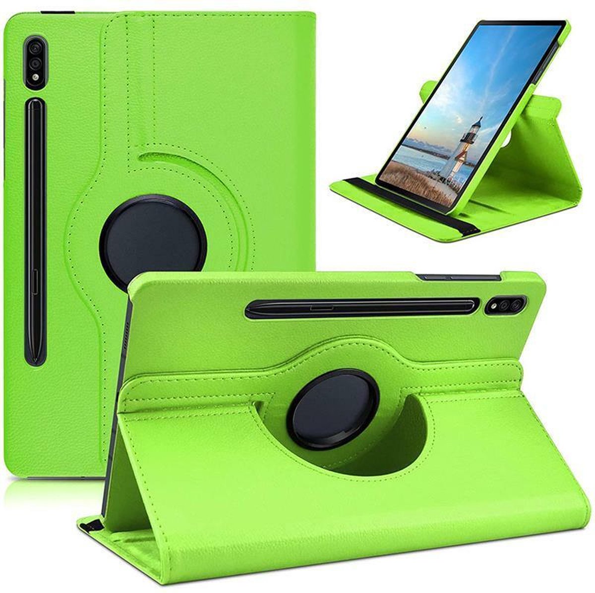 Book Cover Geschikt voor: Samsung Galaxy Tab S8 Plus 2022 / S7+/ S7 Plus / Tab S7 FE 5G 12.4 inch 2020 Draaibaar Hoesje - Multi stand Case - Groen