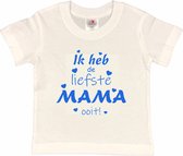 T-shirt Kinderen "Ik heb de liefste mama ooit!" Moederdag | korte mouw | Wit/blauw | maat 98/104