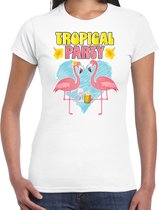 Toppers in concert - Bellatio Decorations Tropical party T-shirt voor dames - tropisch feest - wit - carnaval/themafeest M