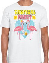 Bellatio Decorations Tropical party T-shirt voor heren - tropisch feest - wit - carnaval/themafeest XL