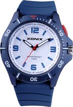 Xonix PO-B04 - Montre - Analogique - Unisexe - Bracelet Siliconen - ABS - Chiffres/Rayures - Etanche - 10 ATM - Bleu Foncé - Wit