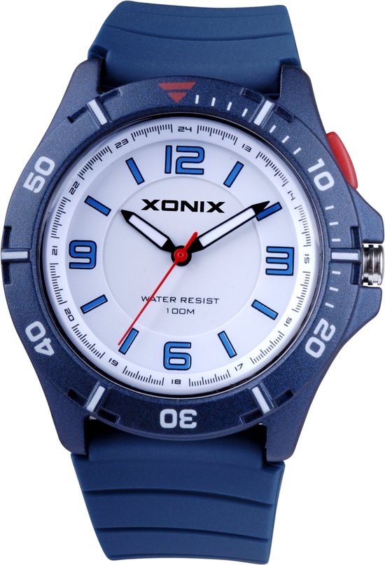 Xonix PO-B04 - Horloge - Analoog - Unisex - Siliconen band - ABS - Cijfers/Streepjes - Waterdicht - 10 ATM - DonkerBlauw - Wit