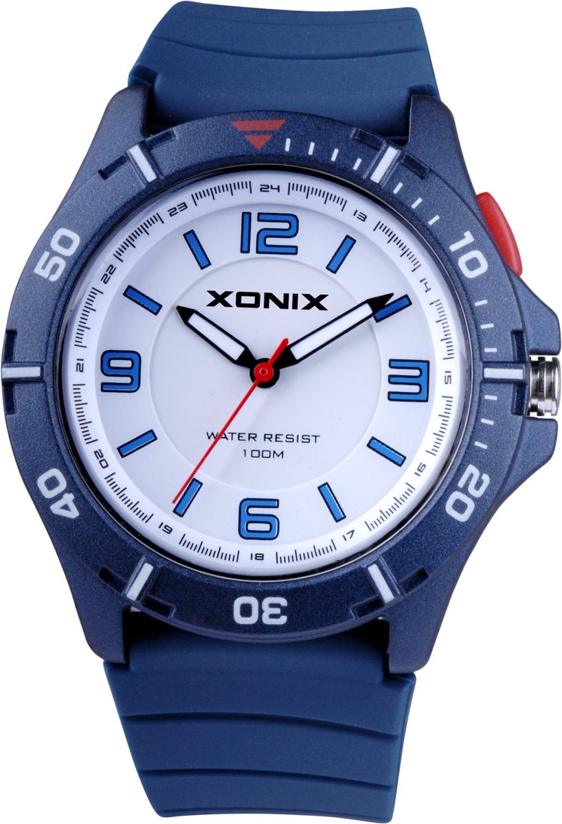 Xonix PO-B04 - Horloge - Analoog - Unisex - Siliconen band - ABS - Cijfers-Streepjes - Waterdicht - 10 ATM - DonkerBlauw - Wit