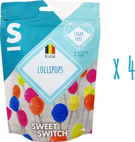 SWEET-SWITCH® - Fruit Lollipops 4 x 100 g - Lekstokken - Lollies - Lolly - Snoep - Suikervrij - Glutenvrij