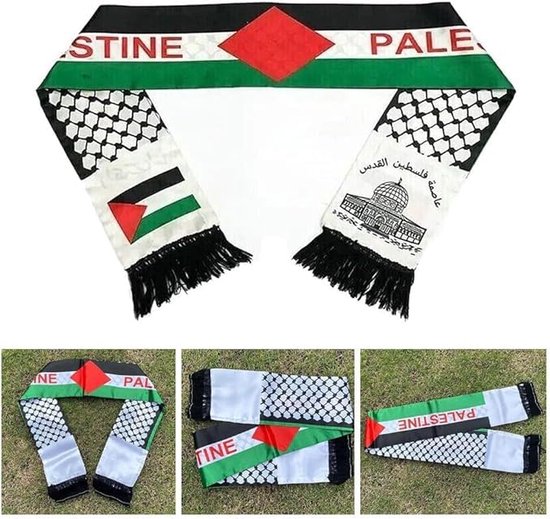 Yeria Palestina vlag sjaal, Palestina dubbelzijdige sjaal, Palestina Jeruzalem Arabische satijnen sjaal voor mannen en vrouwen