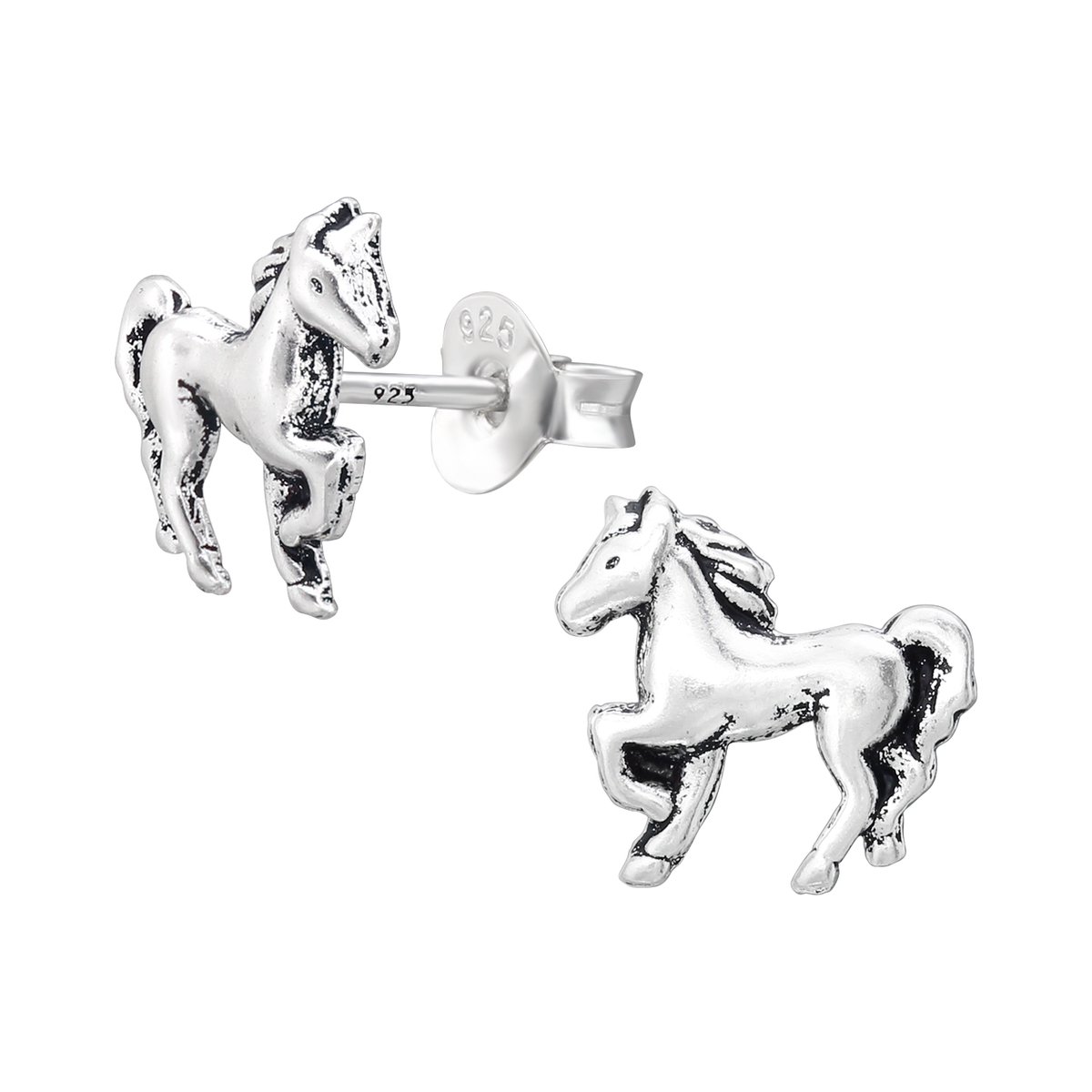 Zilveren paard galop kinderoorknopjes | paard kinderoorbellen | horse oorbellen Meisje Zilver | Zilverana | Sterling 925 Silver