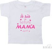 Soft Touch T-shirt Shirtje Korte mouw "Ik heb de liefste mama ooit!" Unisex Katoen Wit/roze Maat 62/68