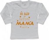 T-shirt Kinderen "Ik heb de liefste mama ooit!" Moederdag | lange mouw | Wit/tan | maat 56