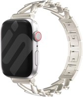 Bracelet de type V Strap-it Steel - adapté aux Apple Watch séries 1/2/3/4/5/6/7/8/9/SE/ Ultra - Bracelet Uniek en acier/métal pour iWatch taille : 42 mm 44 mm 45 mm 49 mm - lumière des étoiles/lumière des étoiles