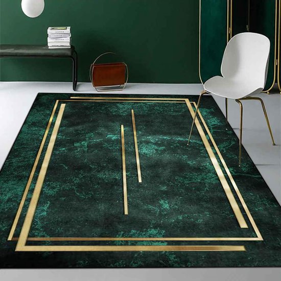 Tapis de Salon - 120x160cm - Flanelle Lisse - Doux - Antidérapant - Lavable en Machine - Tapis Lisse Poils Ras - Tapis Design Chiné Moderne Vert - Chambre d'Enfant - Chambre
