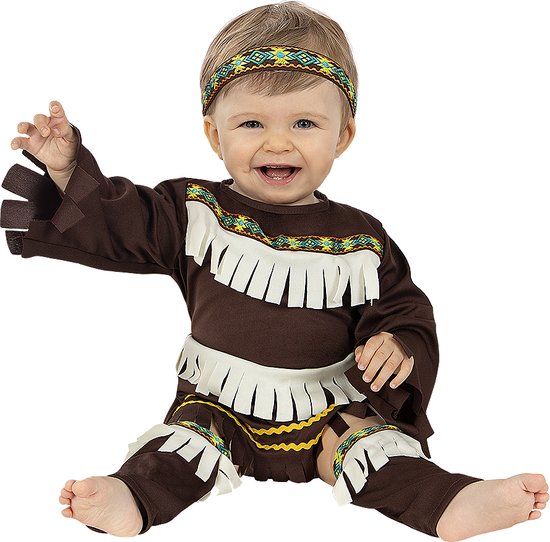 FUNIDELIA Indiaan Kostuum voor baby - Maat: 50 - 68 cm - Bruin