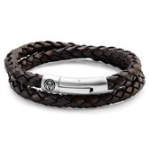 Lucleon - Collins - Bruine gevlochten leren armband voor heren - 6 mm