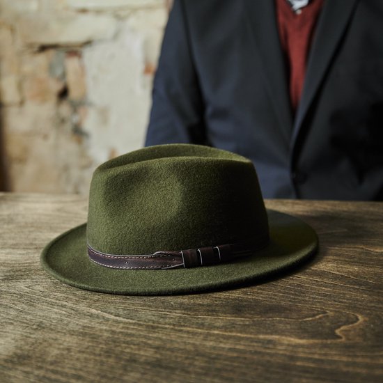 Chapeau Fédora Flavio Moda vert à bord plat
